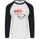 Curled Georgia Flag Georgian Day Football Mens L/S Baseball T-Shirt White/Black