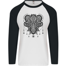A Mandala Deer Mens L/S Baseball T-Shirt White/Black