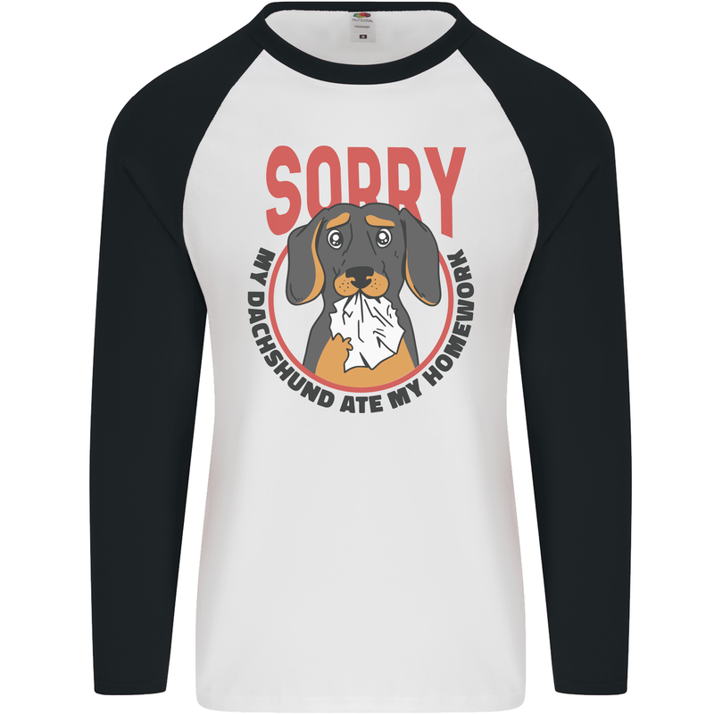 My Dachshund Ate My Homework Funny Dog Mens L/S Baseball T-Shirt White/Black