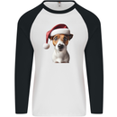 Christmas Jack Russell Dog Wearing an Xmas Hat Mens L/S Baseball T-Shirt White/Black