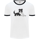 A Border Collie Dog Lying Down Mens Ringer T-Shirt White/Black