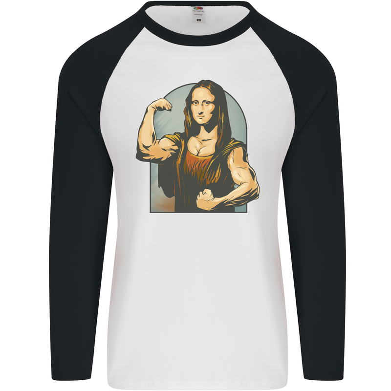 Mona Lifter Funny Gym Bodybuilding Workout Mens L/S Baseball T-Shirt White/Black