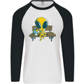 An Alien Eating Magic Mushrooms LSD Mens L/S Baseball T-Shirt White/Black