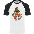 Christmas Frog Mushroom Xmas Mycology Foraging Mens S/S Baseball T-Shirt White/Black