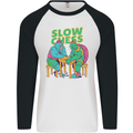 Slow Chess Funny Tortoise & Cock Mens L/S Baseball T-Shirt White/Black