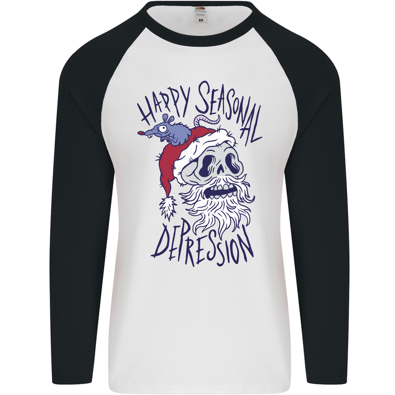 Christmas Bah Humbug Skull Scrooge Mens L/S Baseball T-Shirt White/Black