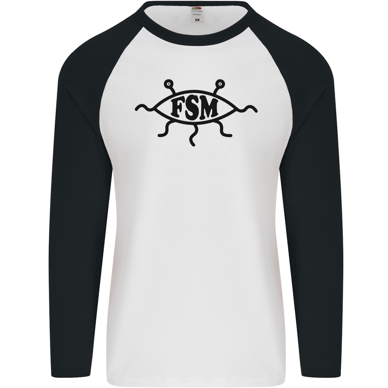 FSM Church Flying Spagetti Monster Atheist Mens L/S Baseball T-Shirt White/Black