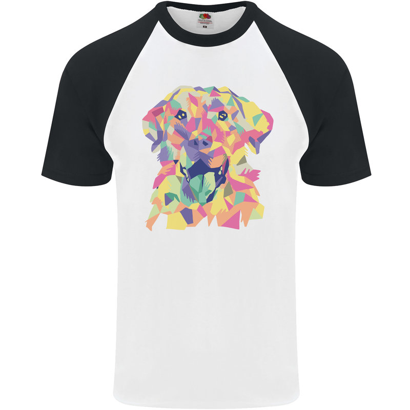 Abstract Labrador Dog Mens S/S Baseball T-Shirt White/Black