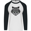 Ouija Board Cat Dark Black Magic Voodoo Mens L/S Baseball T-Shirt White/Black