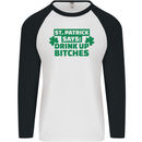 St Patricks Day Says Drink up Bitches Beer Mens L/S Baseball T-Shirt White/Black