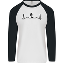 Hiking ECG Walking Rambling Trekking Pulse Mens L/S Baseball T-Shirt White/Black