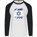 Torn Israel Flag Israeli Day Football Mens L/S Baseball T-Shirt White/Black