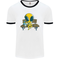 An Alien Eating Magic Mushrooms LSD Mens Ringer T-Shirt White/Black