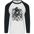 Scuba Octopus Diver Dive Diving Mens L/S Baseball T-Shirt White/Black