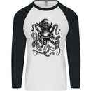Scuba Octopus Diver Dive Diving Mens L/S Baseball T-Shirt White/Black