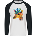 A Giraffe Watercolour Mens L/S Baseball T-Shirt White/Black