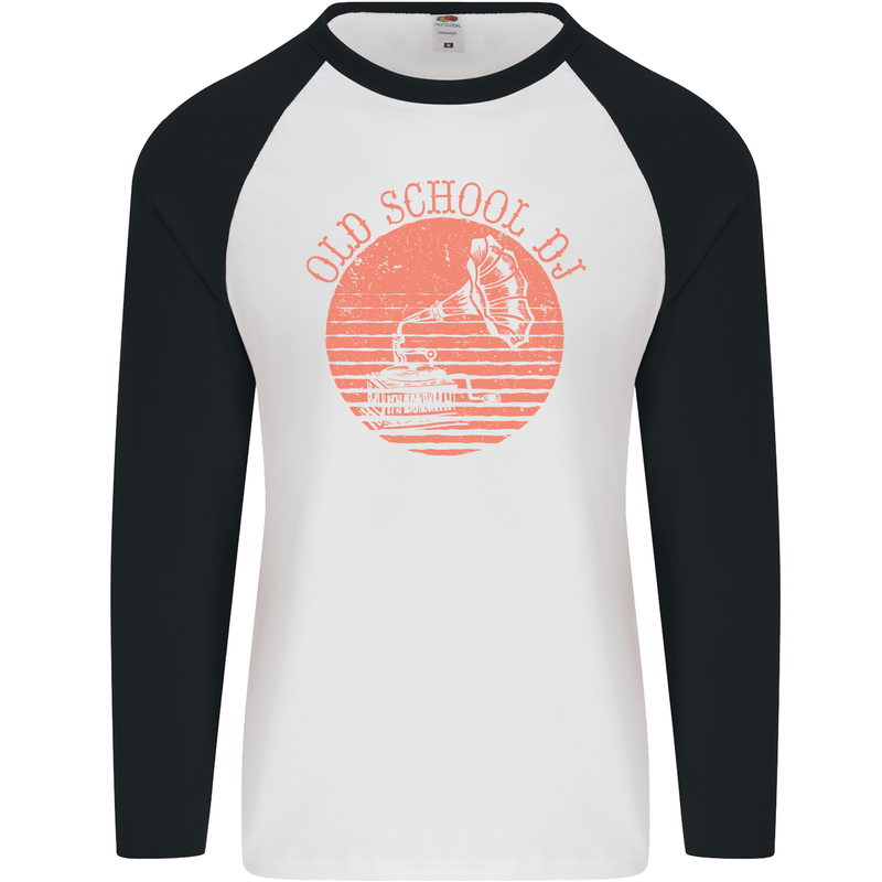 Old School DJ Gramaphone DJing Music Mens L/S Baseball T-Shirt White/Black