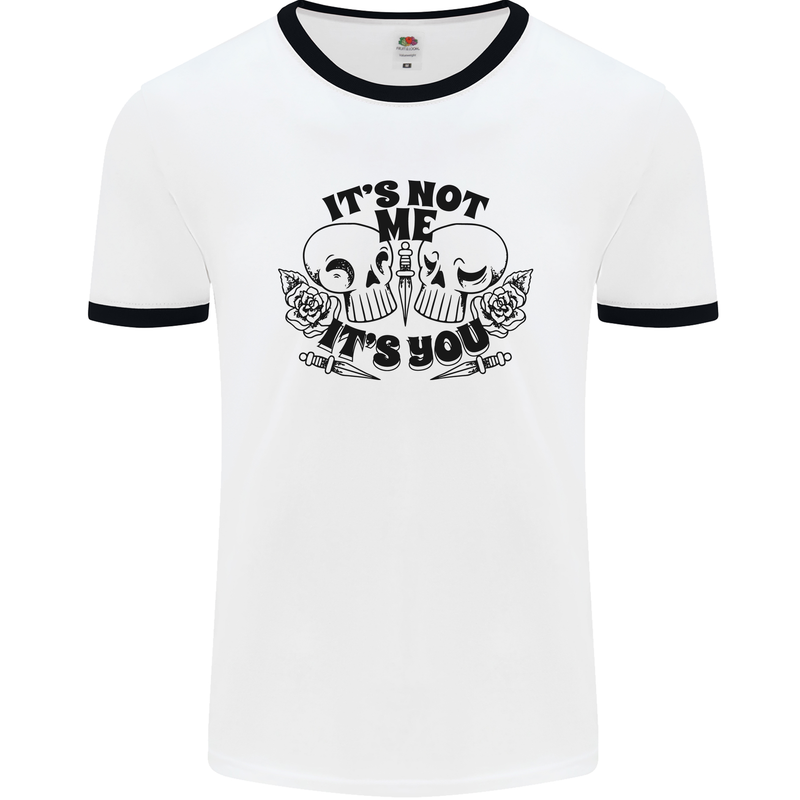 It's Not Me Anti Valentines Singles Day Skull Mens Ringer T-Shirt White/Black