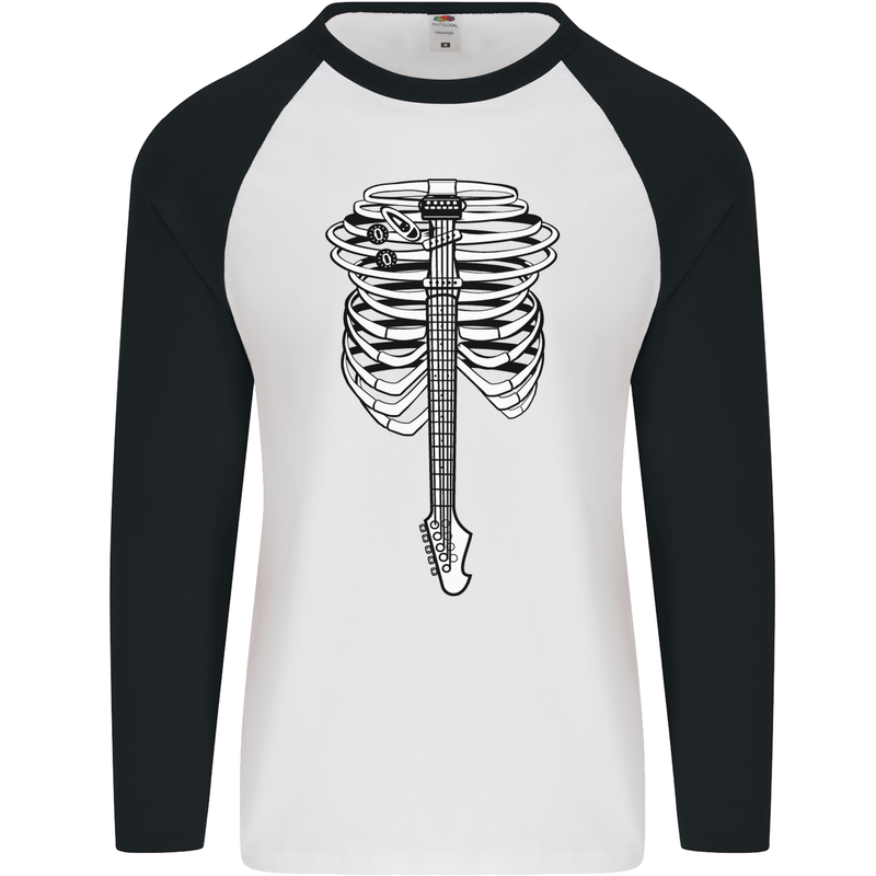 Electric Guitar Ribs Guitarist Acoustic Mens L/S Baseball T-Shirt White/Black