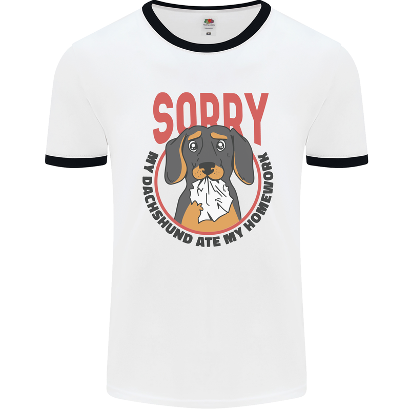 My Dachshund Ate My Homework Funny Dog Mens Ringer T-Shirt White/Black