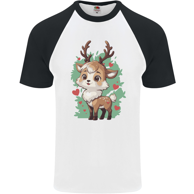 Christmas Cute Reindeer Xmas Mens S/S Baseball T-Shirt White/Black