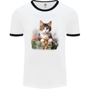A Cute Cat With a Present Christmas Xmas Mens Ringer T-Shirt White/Black