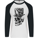 Steampunk Skull With Top Hat Mens L/S Baseball T-Shirt White/Black