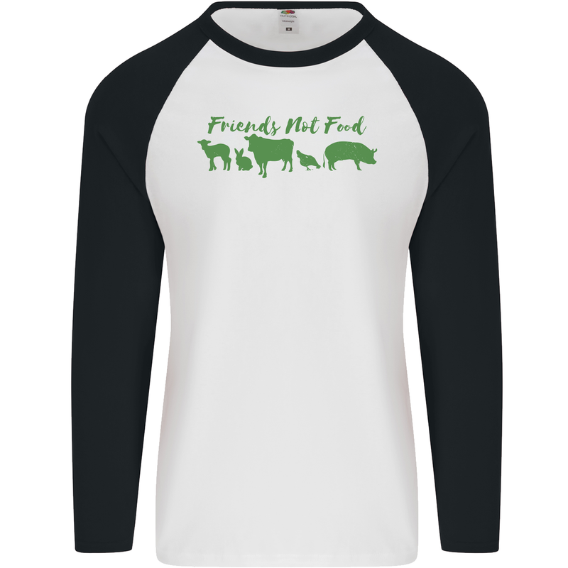 Animals Are Friends Not Food Vegan Mens L/S Baseball T-Shirt White/Black