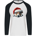 Christmas Jack Russell Wearing an Xmas Hat Dog Mens L/S Baseball T-Shirt White/Black