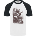 A Cool Bear Playing the Acoustic Guitar Mens S/S Baseball T-Shirt White/Black