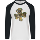 Steampunk Shamrock Mens L/S Baseball T-Shirt White/Black