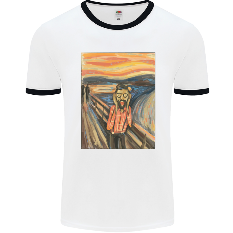 Hipster Scream Painting Mens Ringer T-Shirt White/Black