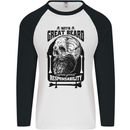 Great Beard Comes Great Responsibility Skull Mens L/S Baseball T-Shirt White/Black
