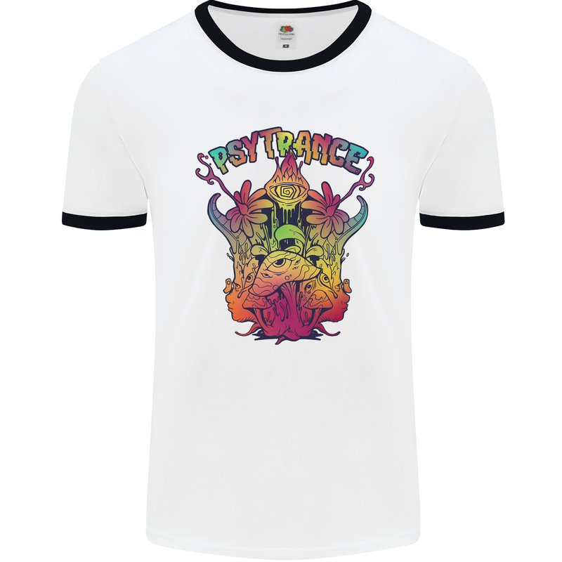 Psytrance Psychedelic Trance Music Psy Mens Ringer T-Shirt White/Black