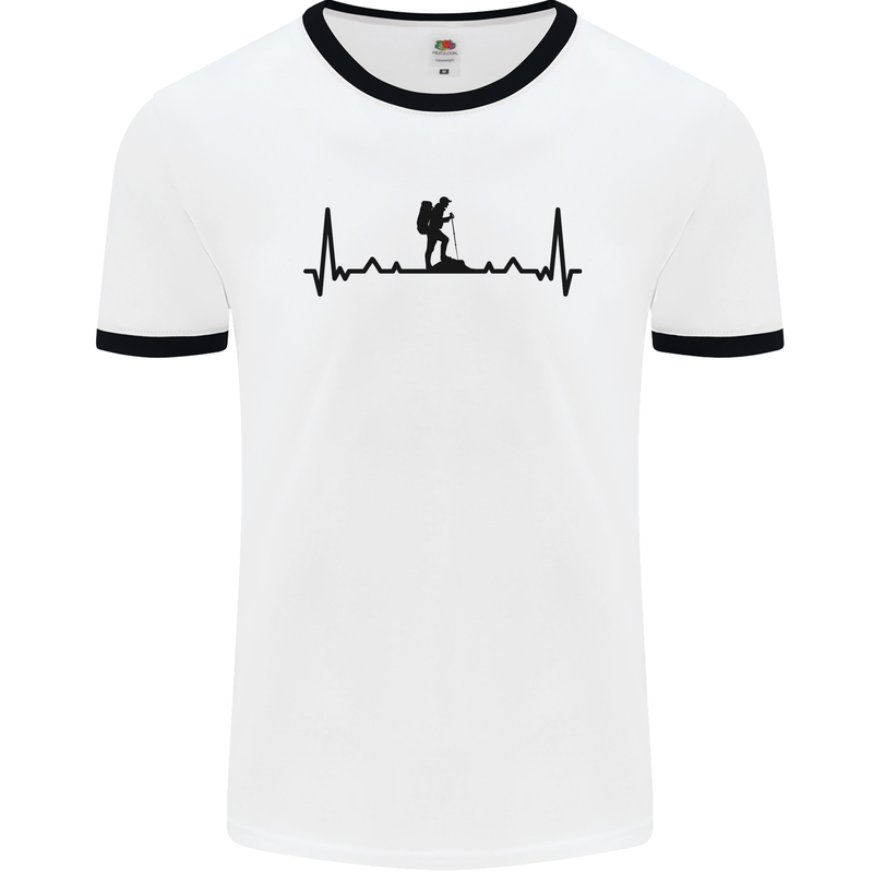 Hiking ECG Walking Rambling Trekking Pulse Mens Ringer T-Shirt White/Black
