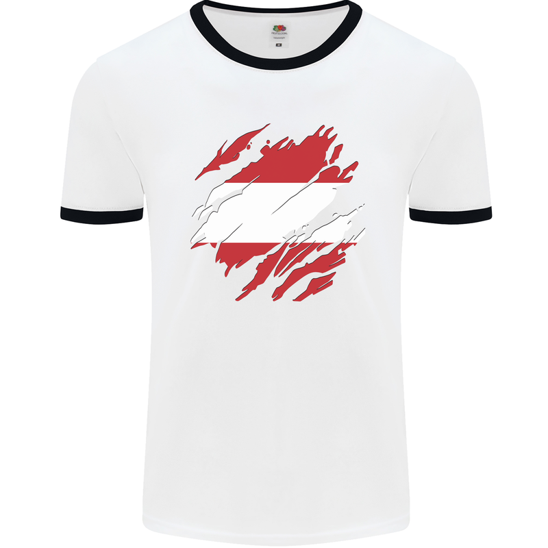 Torn Austria Flag Austrian Day Football Mens Ringer T-Shirt White/Black