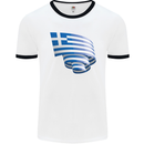 Curled Greece Flag Greek Day Football Mens Ringer T-Shirt White/Black