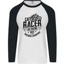 Cafe Racer Old Racing Motorcycle Biker Mens L/S Baseball T-Shirt White/Black