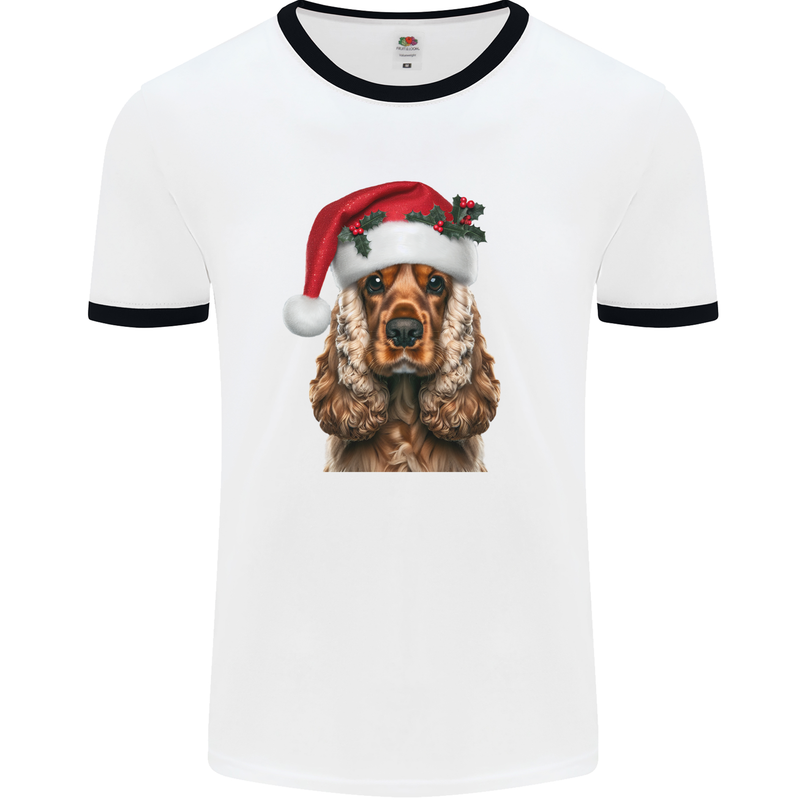 Christmas Cocker Spaniel Xmas Dog Mens Ringer T-Shirt White/Black