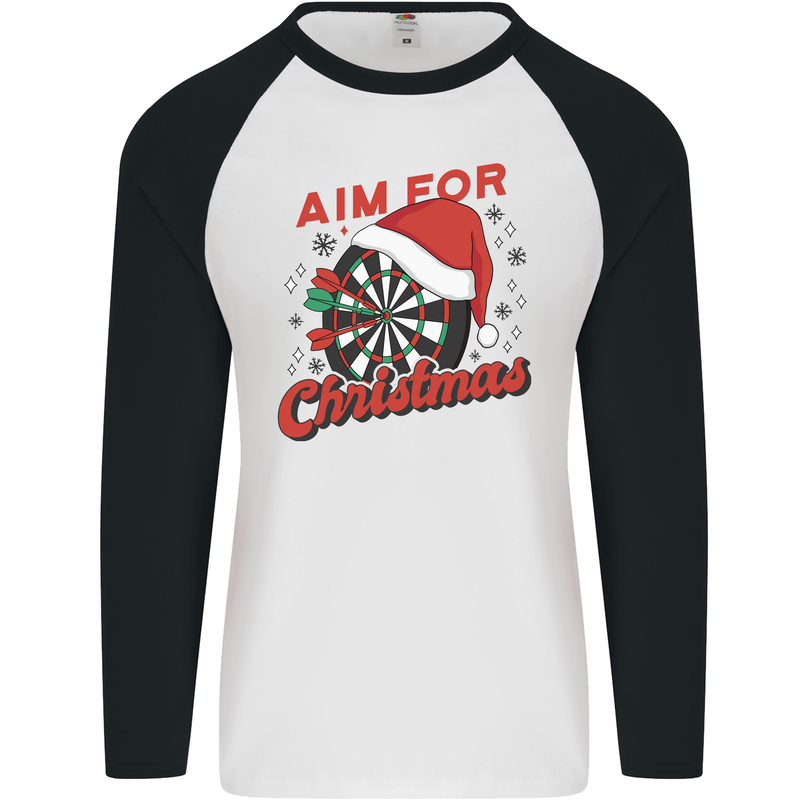 Darts Aim for Christmas Funny Xmas Mens L/S Baseball T-Shirt White/Black