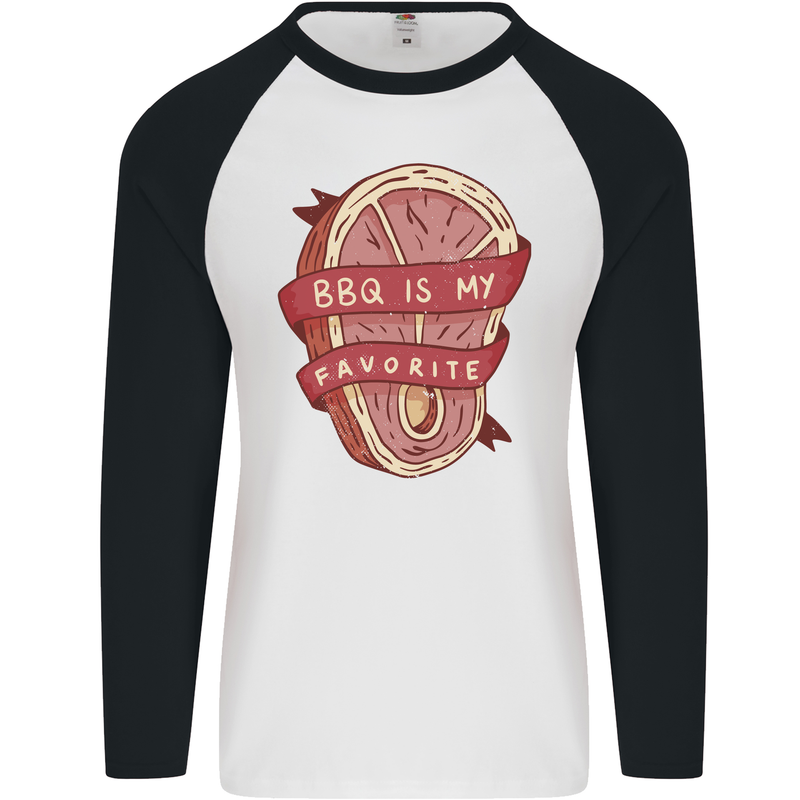 BBQ is My Favourite Funny Steak Grill Braai Mens L/S Baseball T-Shirt White/Black