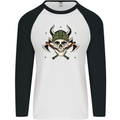 Viking Skull With Axes and Helmet Mens L/S Baseball T-Shirt White/Black
