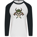Viking Skull With Axes and Helmet Mens L/S Baseball T-Shirt White/Black