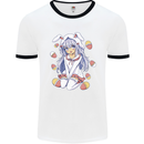 Easter Anime Girl With Eggs and Bunny Ears Mens Ringer T-Shirt White/Black