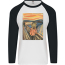 Hipster Scream Painting Mens L/S Baseball T-Shirt White/Black