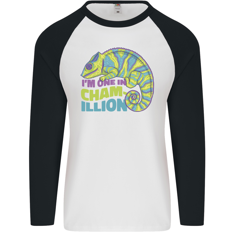 Im One in a Chamillion Funny Chameleon Mens L/S Baseball T-Shirt White/Black