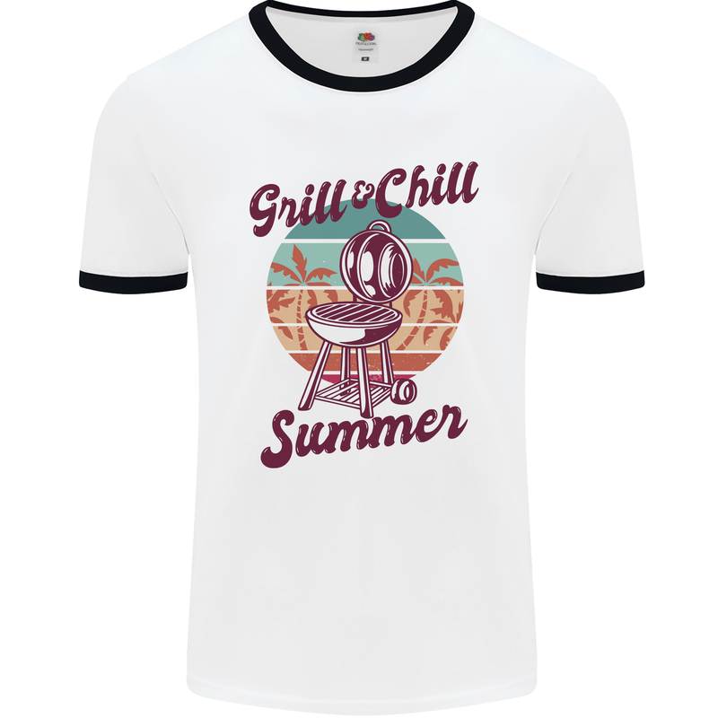 Chill & Grill Funny Summer BBQ Braai Mens Ringer T-Shirt White/Black