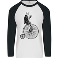 Cycling a Frog Riding a Penny Farthing Mens L/S Baseball T-Shirt White/Black