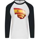 Curled Spain Flag Spanish Day Football Mens L/S Baseball T-Shirt White/Black
