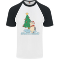 Santa Miau Funny Christmas Cat Xmas Meow Mens S/S Baseball T-Shirt White/Black